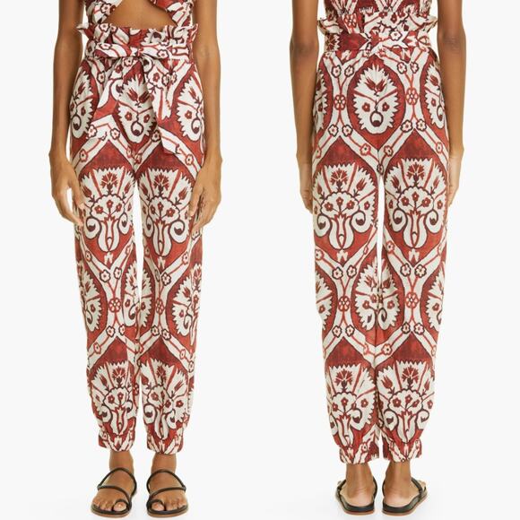Johanna Ortiz Baru Nomadic Hunting Paperbag Cotton Pants Rust Red Size 6 NWT - Picture 3 of 10